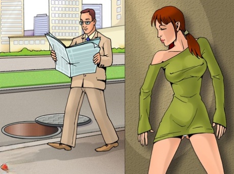 Ginger shemale attacks & fucks a man in public in intense cartoon action