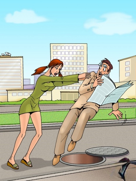Ginger shemale attacks & fucks a man in public in intense cartoon action