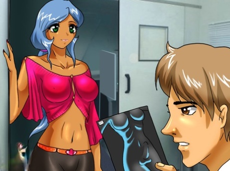 Busty anime shemale wanks her big dick after enjoying anal sex with her doctor