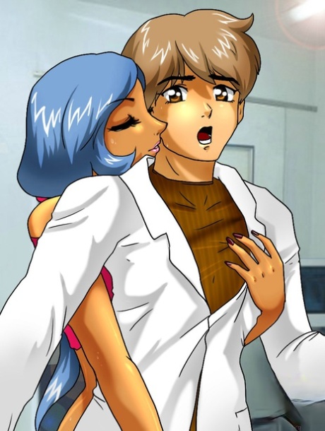 Busty anime shemale wanks her big dick after enjoying anal sex with her doctor