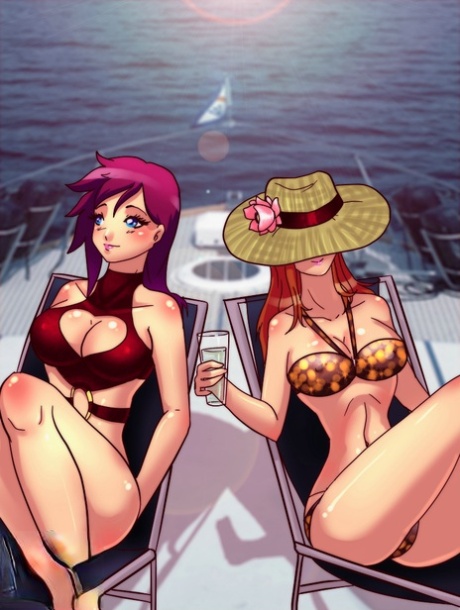 Animated horny redheads share a guy's stiff boner on a big yacht