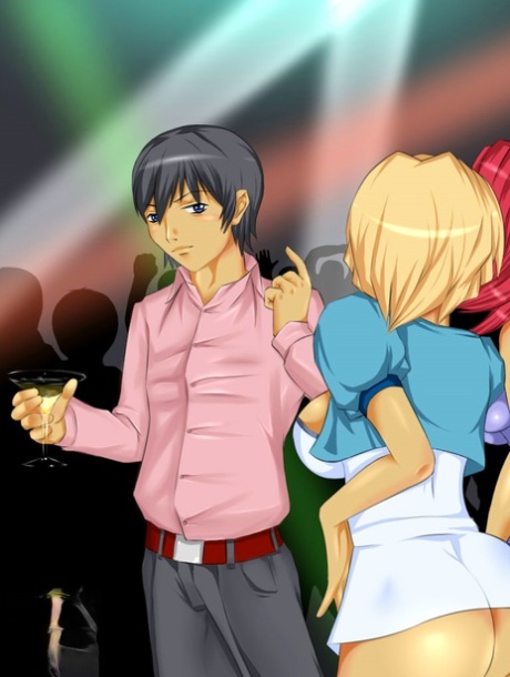Animated buxom trannies enjoy a hot threesome with a guy after a party